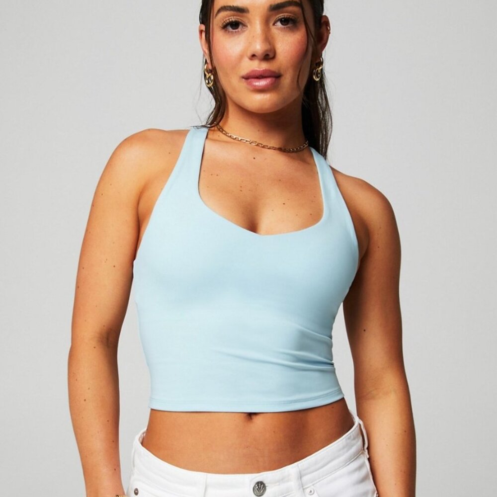 Fabletics Anywhere Cropped Built-In Bra Tank, Iced Out, Size L